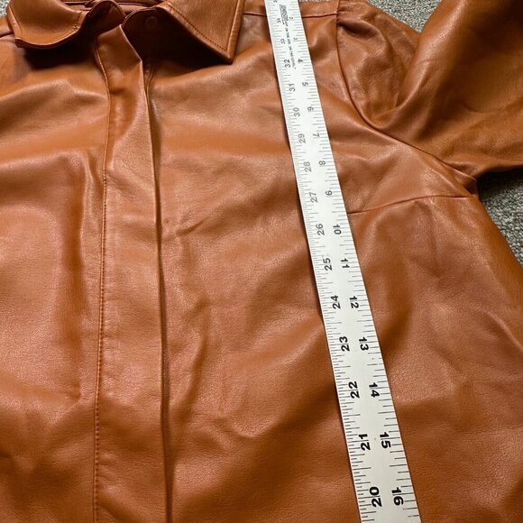 French Connection Faux Orange Brown Leather Collared Button Down Shirt Womens 6 - Picture 5 of 6